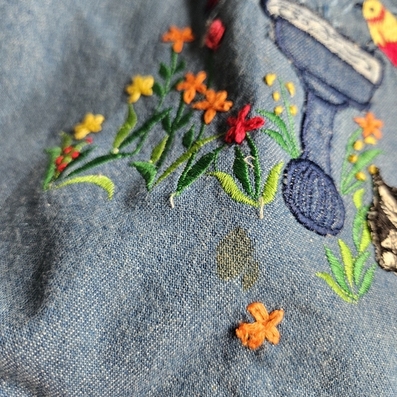 Casey & Max Vintage Women's Vest Size Large Cats In Garden Bird Bath Embroidery - Picture 10 of 14